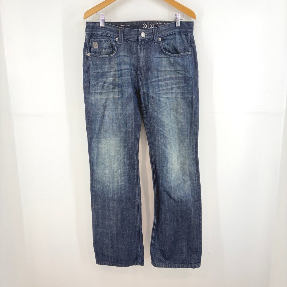 Marc Ecko Cut & Sew Mens Boot Cut Jeans Dark Wash Blue 33x32 Faded Y2K Vintage